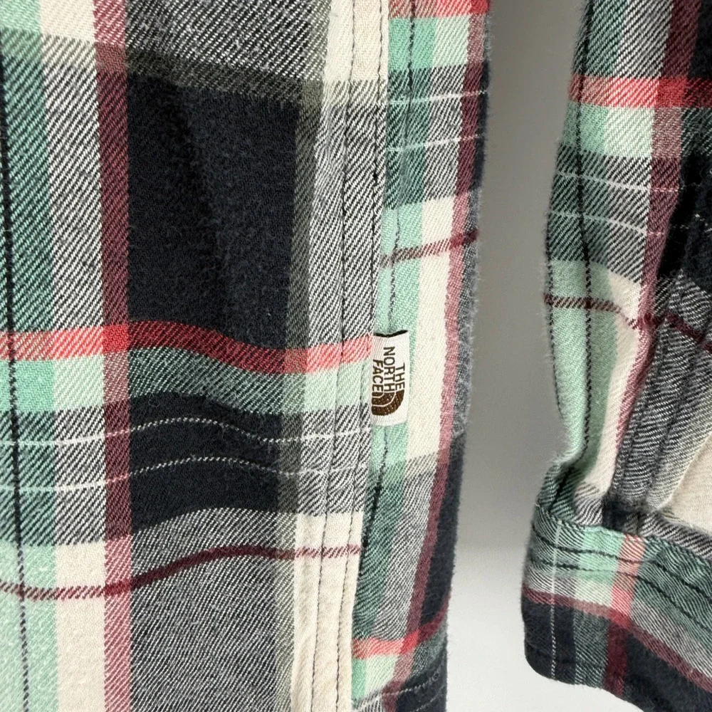The North Face Mens Plaid Flannel Shirt Mint Green Black Long‎ Sleeve Medium